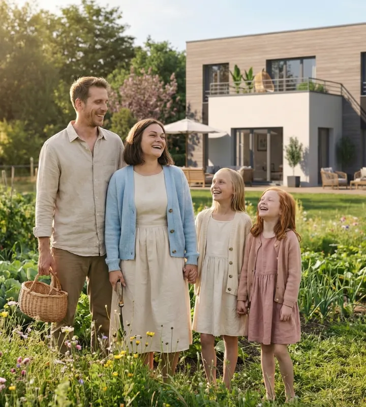 Une famille dans son jardin