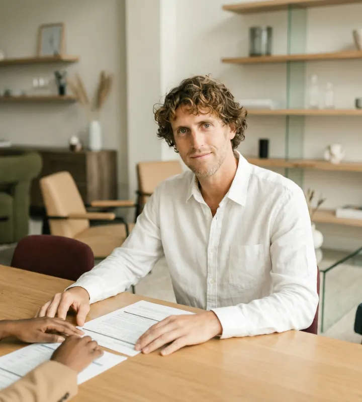 Un homme devant un contrat immobilier