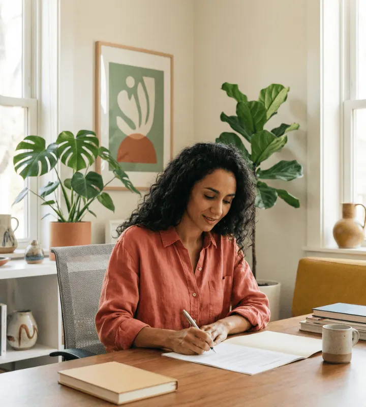 Jeune femme en train de signer un document.