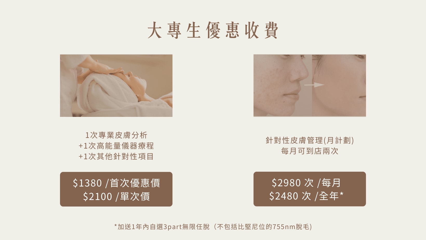 大專生優惠收費