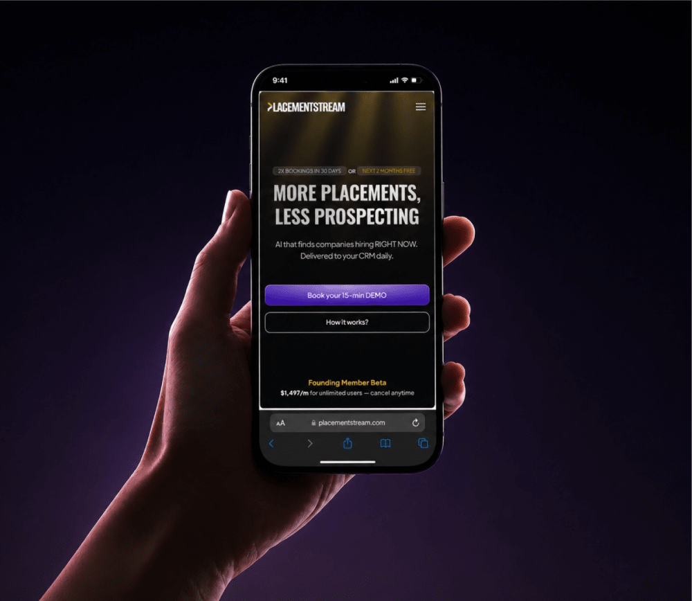 Placementstream website shown on a phone