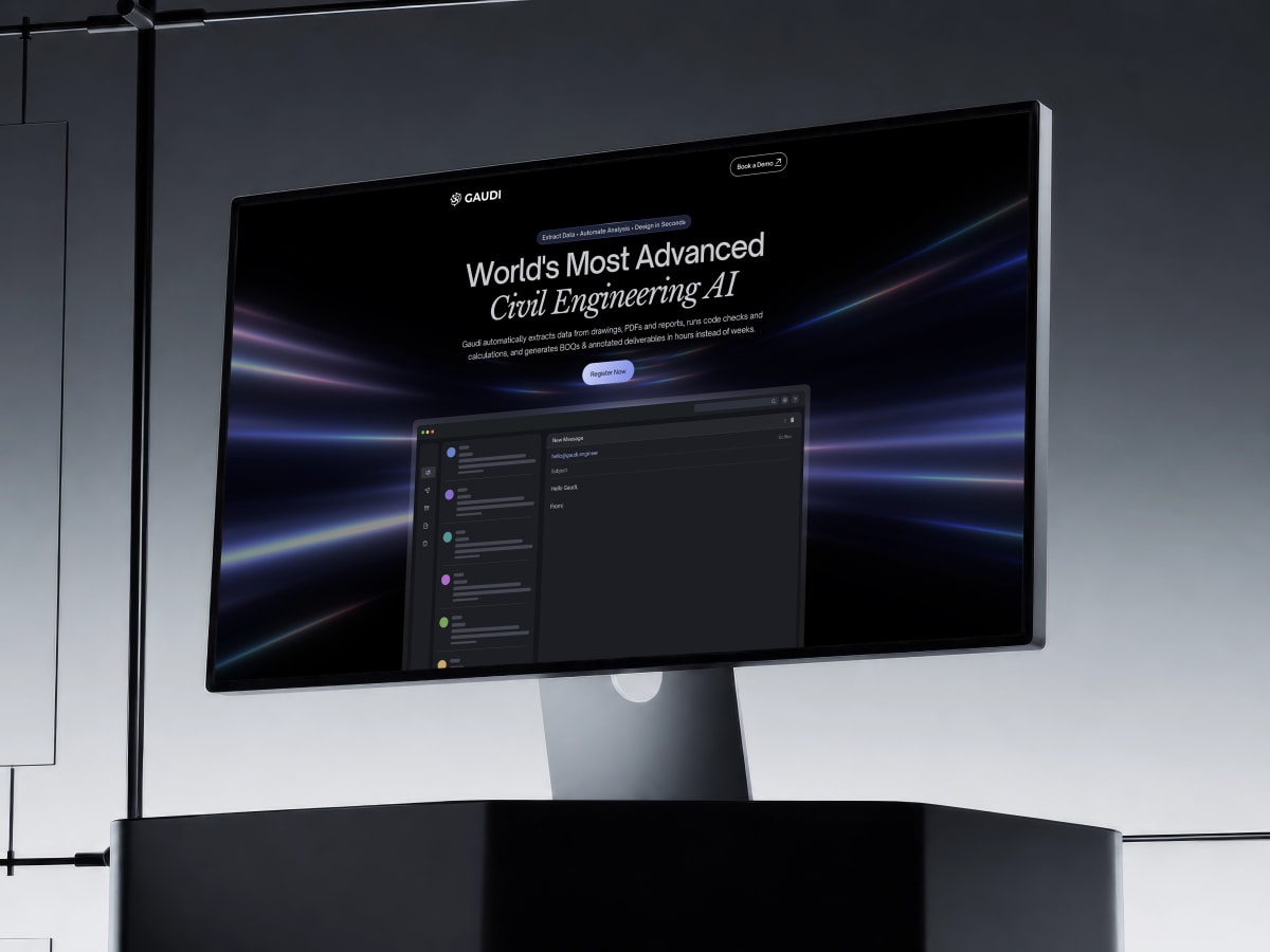 Gaudi Engineer landing page shown on a desktop monitor