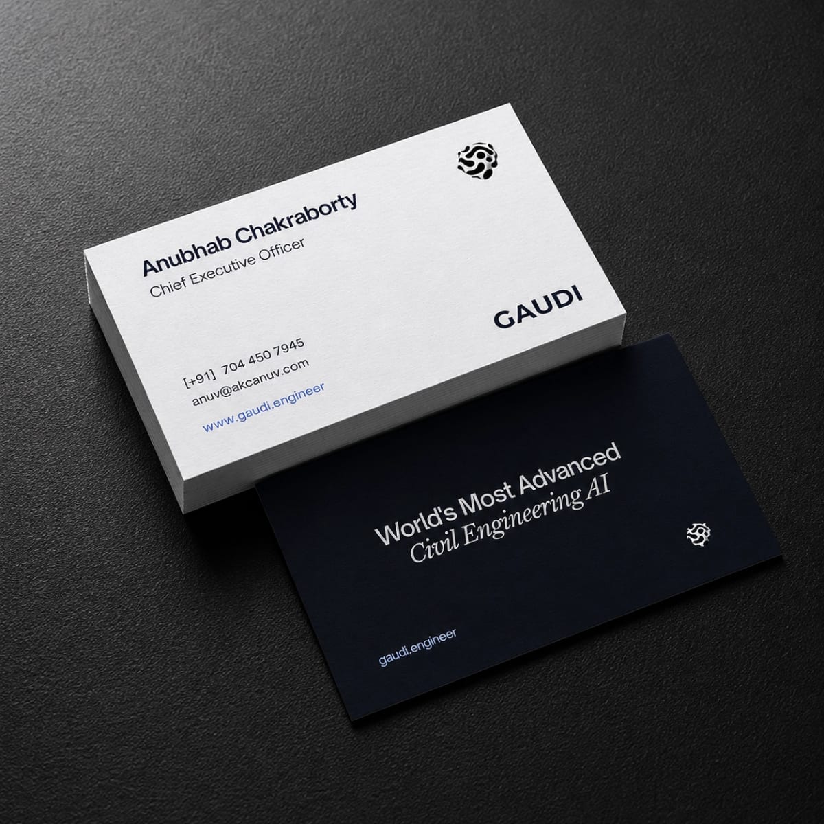 Gaudi Engineer business card design, front and back