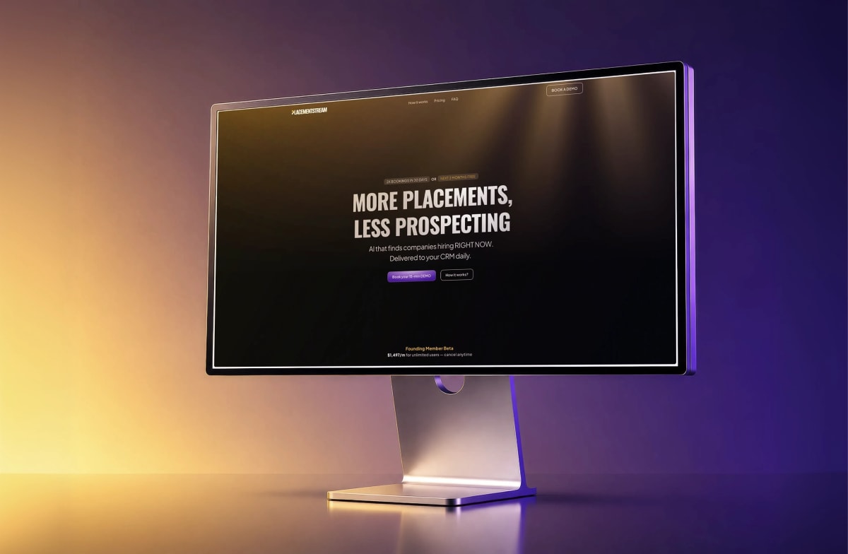 Placementstream website shown on a desktop monitor