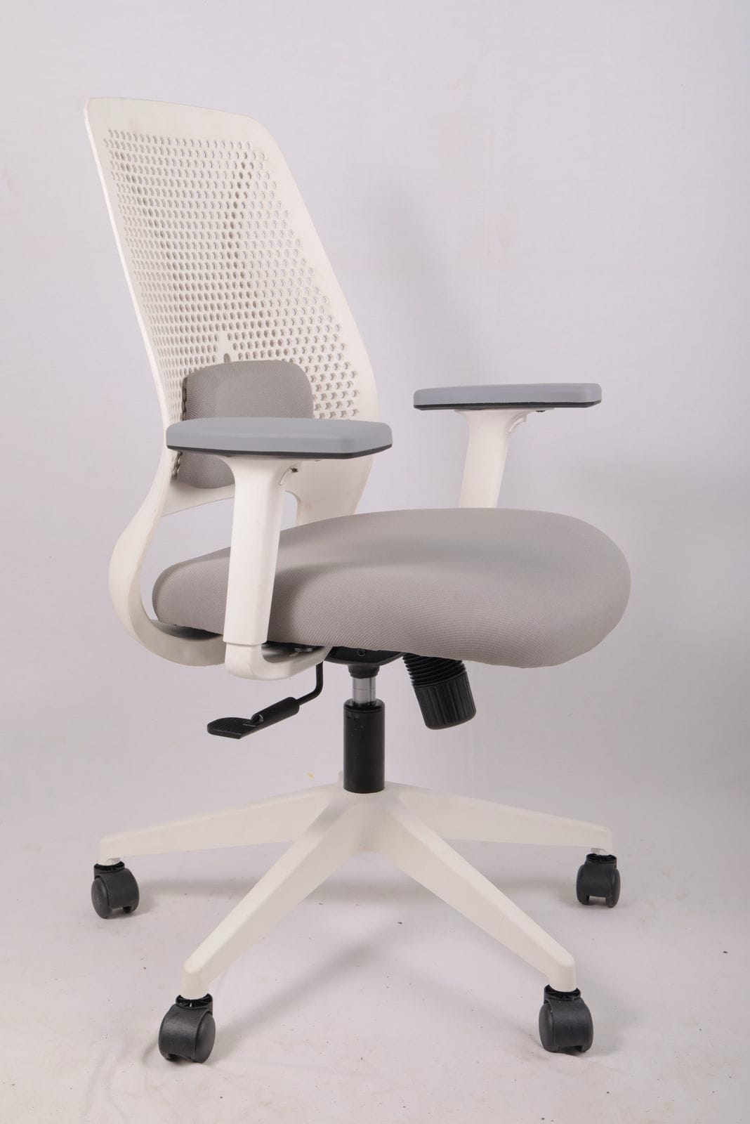White and grey ergonomic office chair