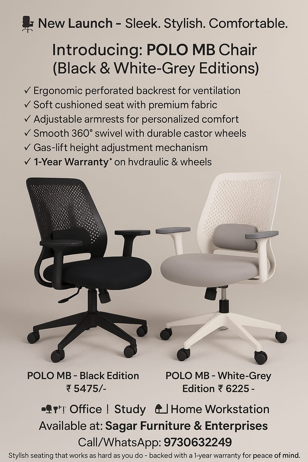 POLO MB office chairs in black and white-grey