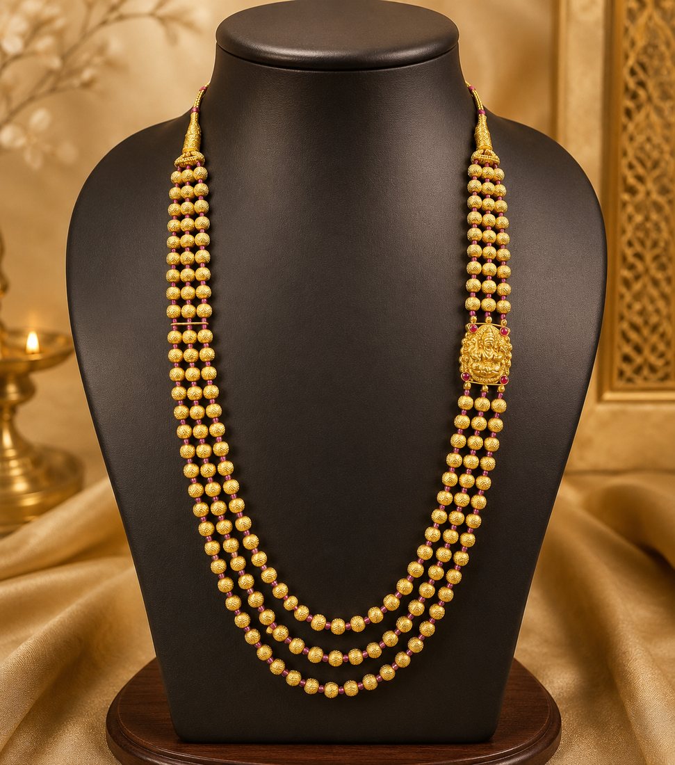 Gold 3 Line Mala · Design 5