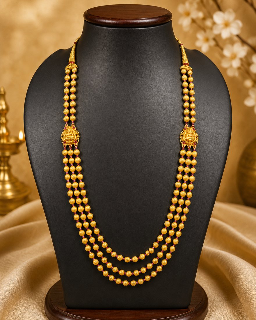 Gold 3 Line Mala · Design 8
