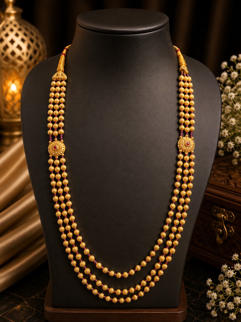 Gold 3 Line Mala · Design 7