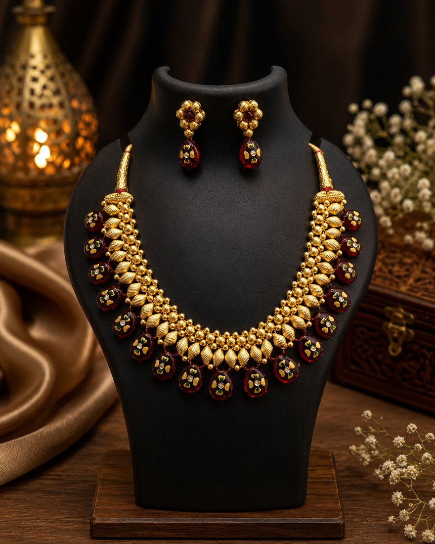 Gold Badam Patti Red Mala
