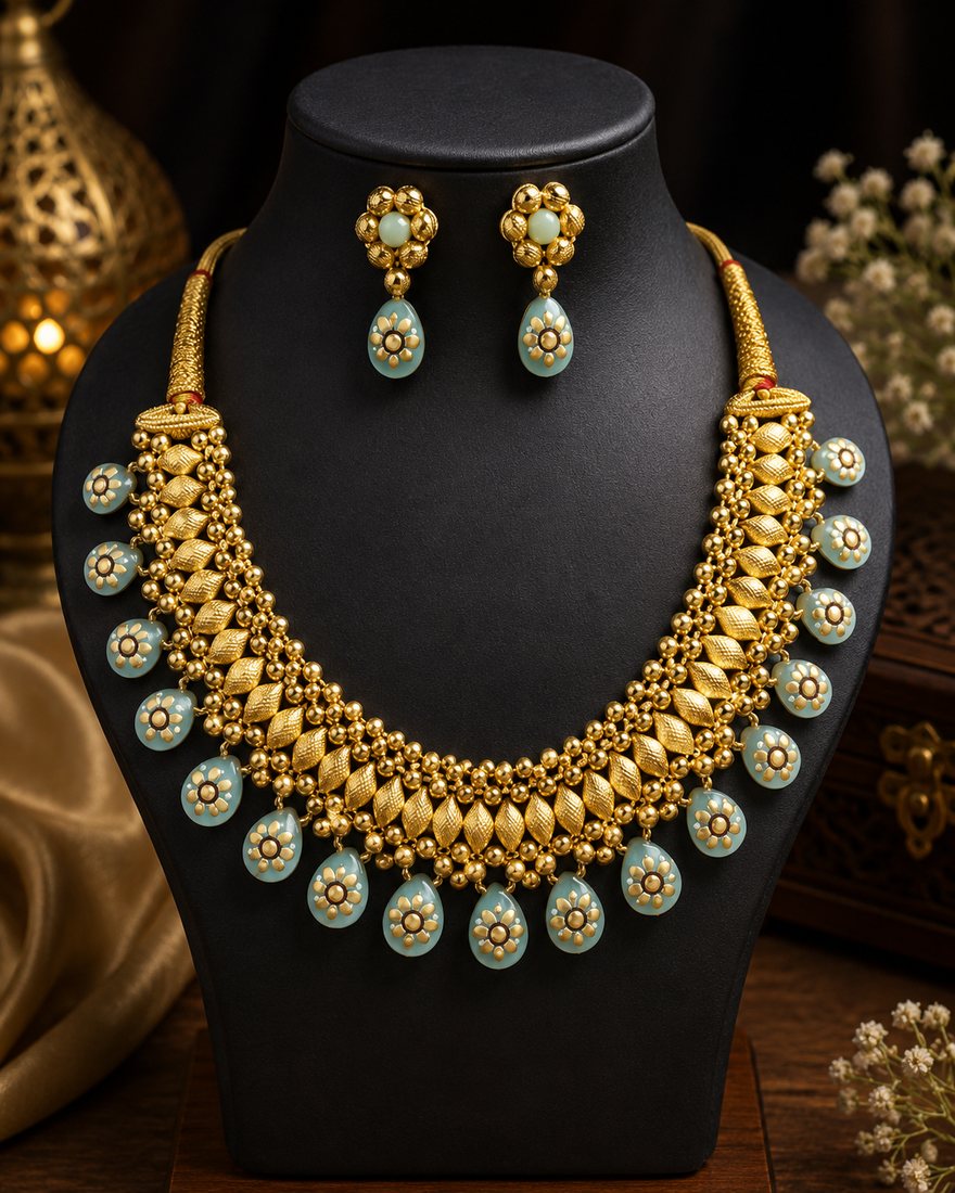Gold Badam Patti Blue Mala