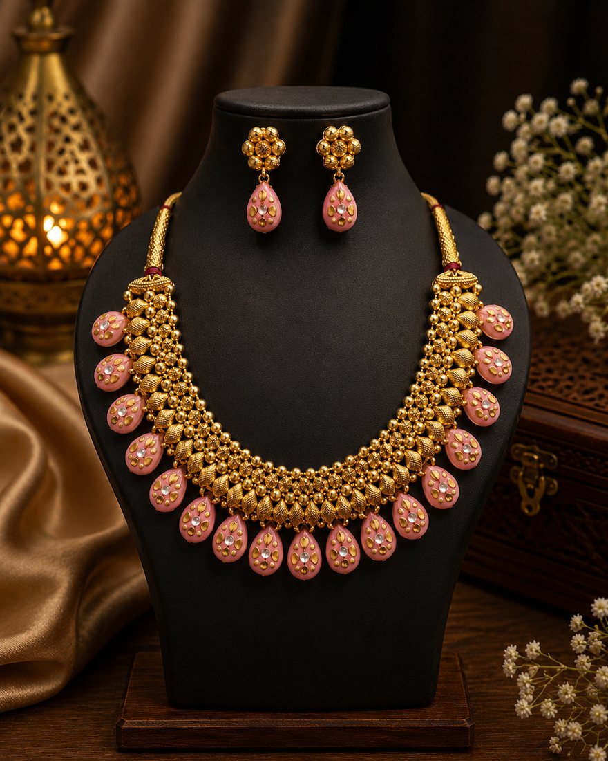 Gold Badam Patti Pink Mala