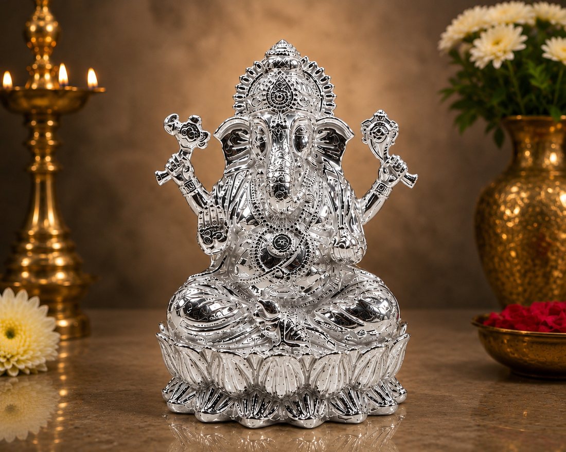 Silver Kamal Ganesh Paper Casting