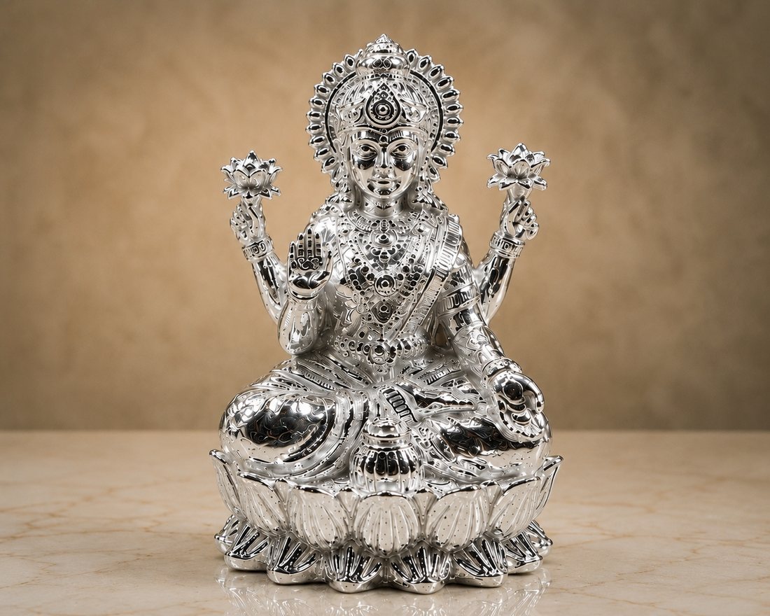 Silver Kamal Lakshmi Paper Casting