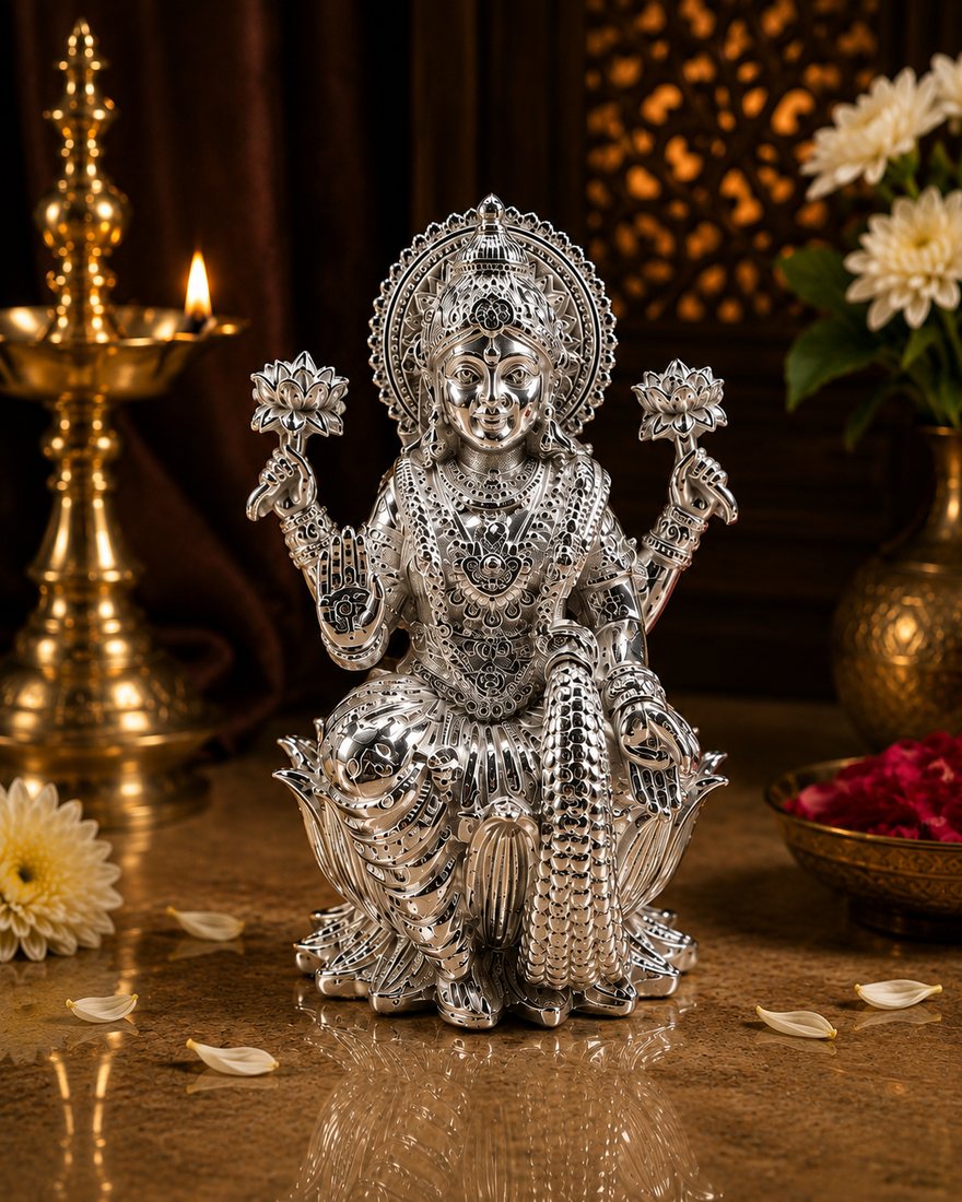 Silver Kamal Lakshmi Paysod Paper Casting