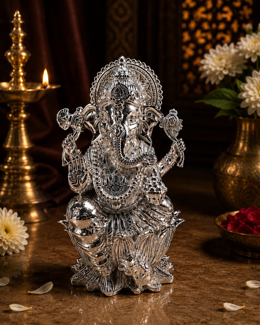 Silver Kamal Ganesh Paysod Paper Casting