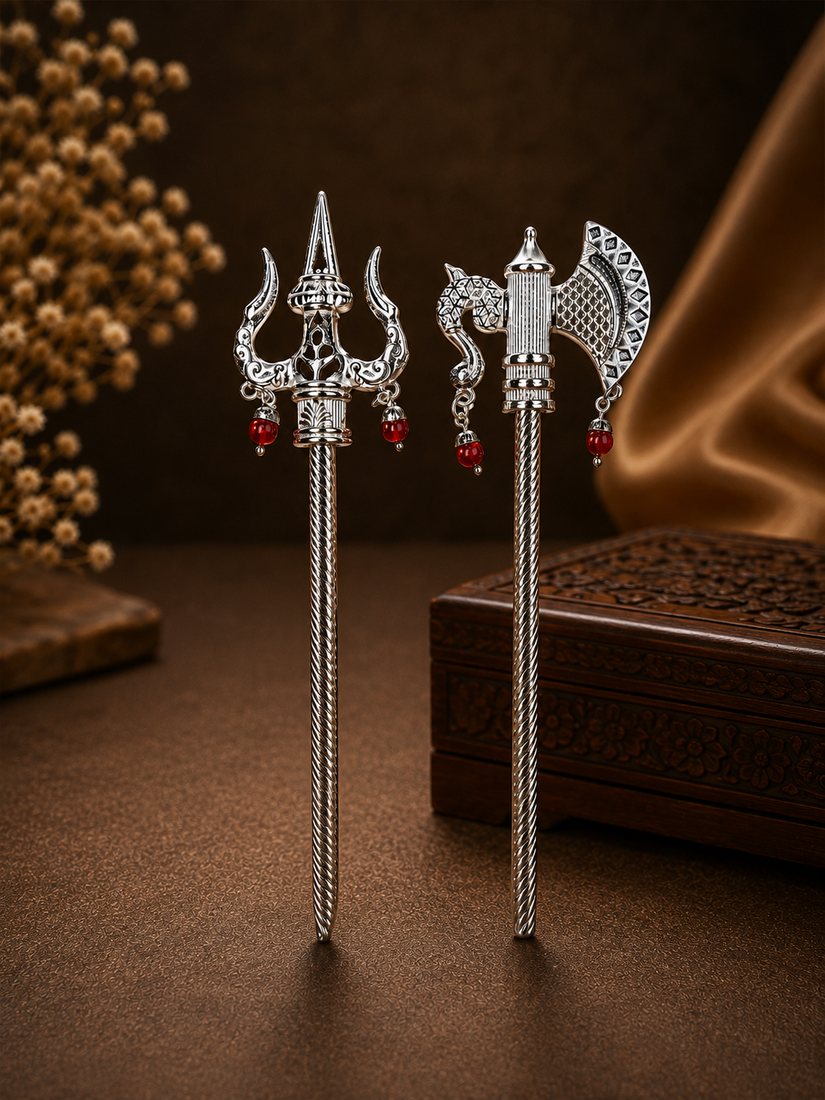 Silver Trishul Parshu Set (Khada)