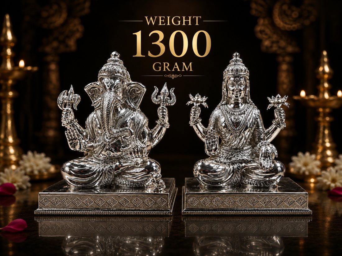 Handcrafted Silver Ganesh-Lakshmi Murti