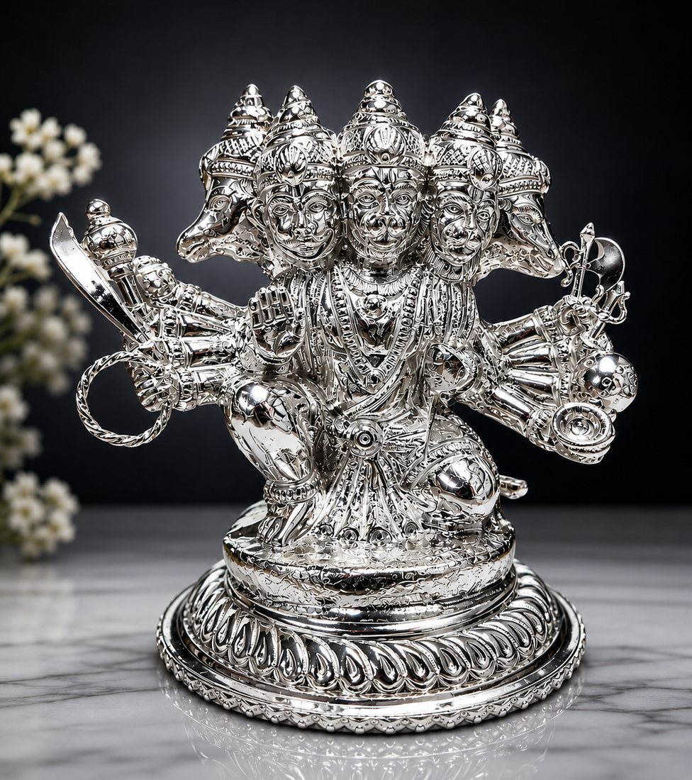 Handcrafted Silver Pancha-Mukhi Hanuman Murti