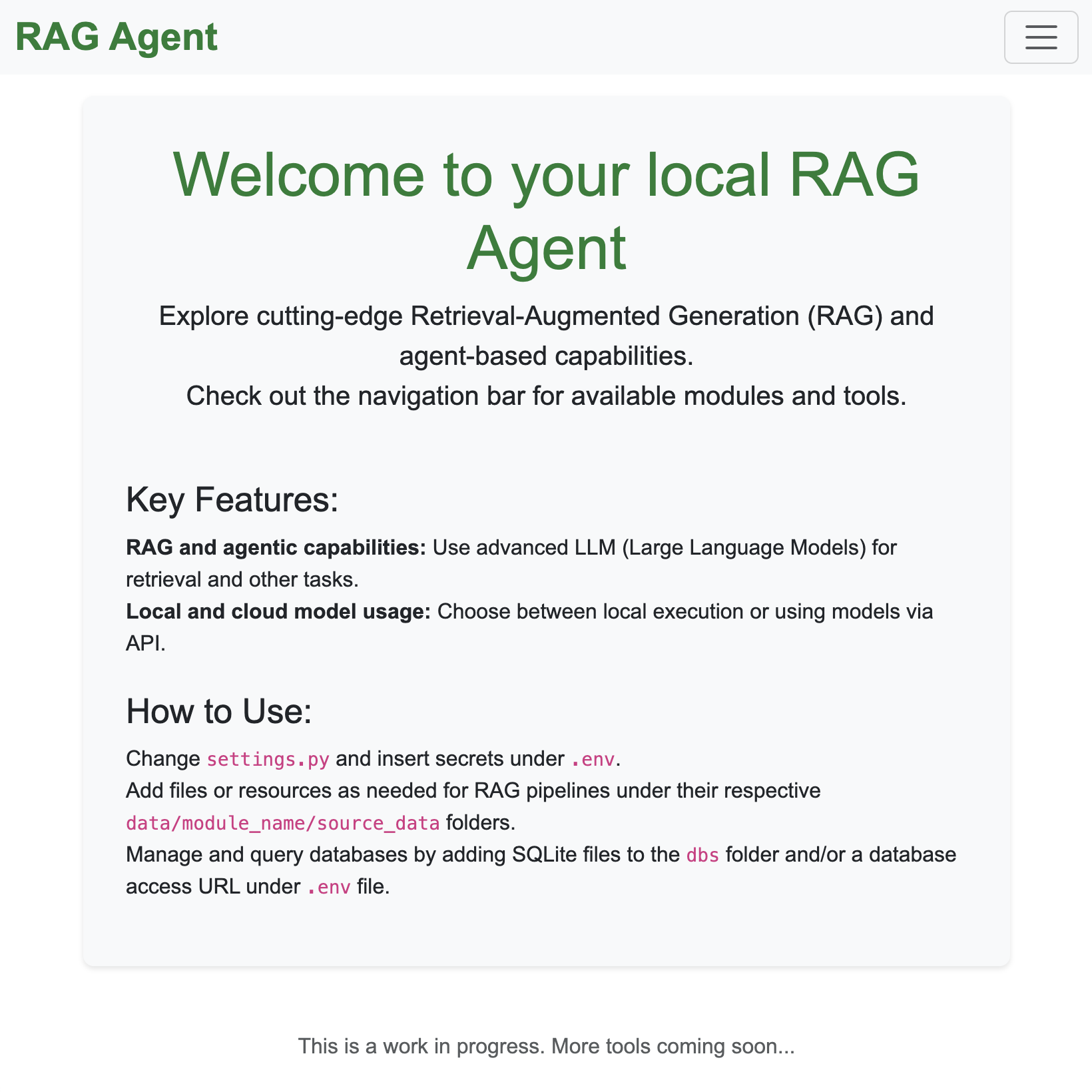 image of project 'Local RAG Agent'