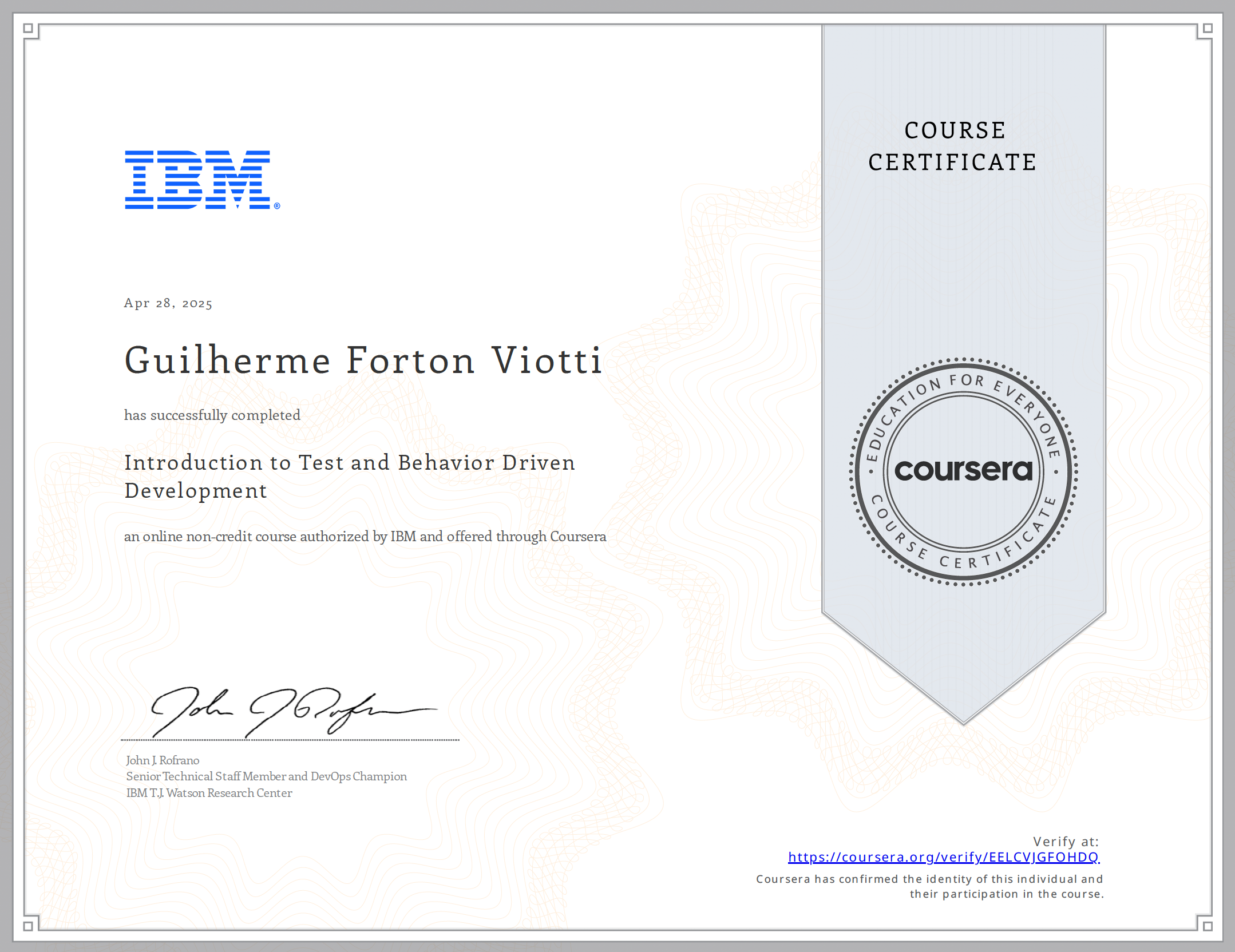 image of award 'Test and Behaviour Driven Development'