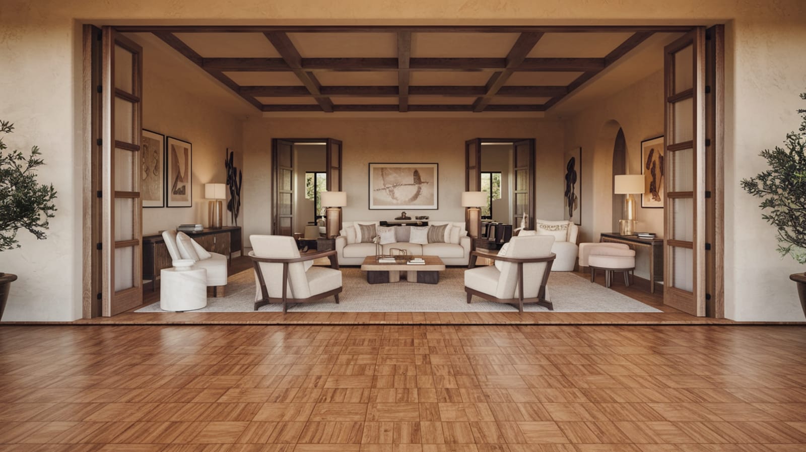 Suelo de madera natural de roble en un salón en Madrid