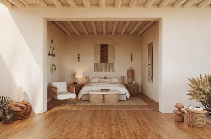 Suelo de corcho en dormitorio