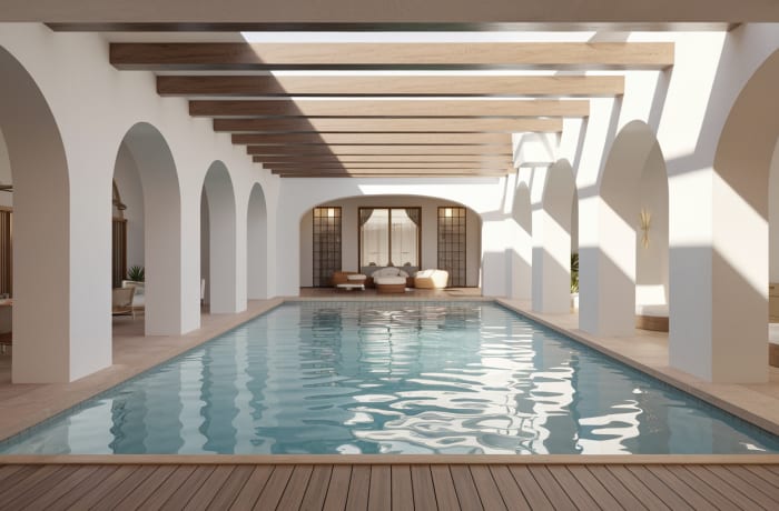 Tarima exterior junto a piscina
