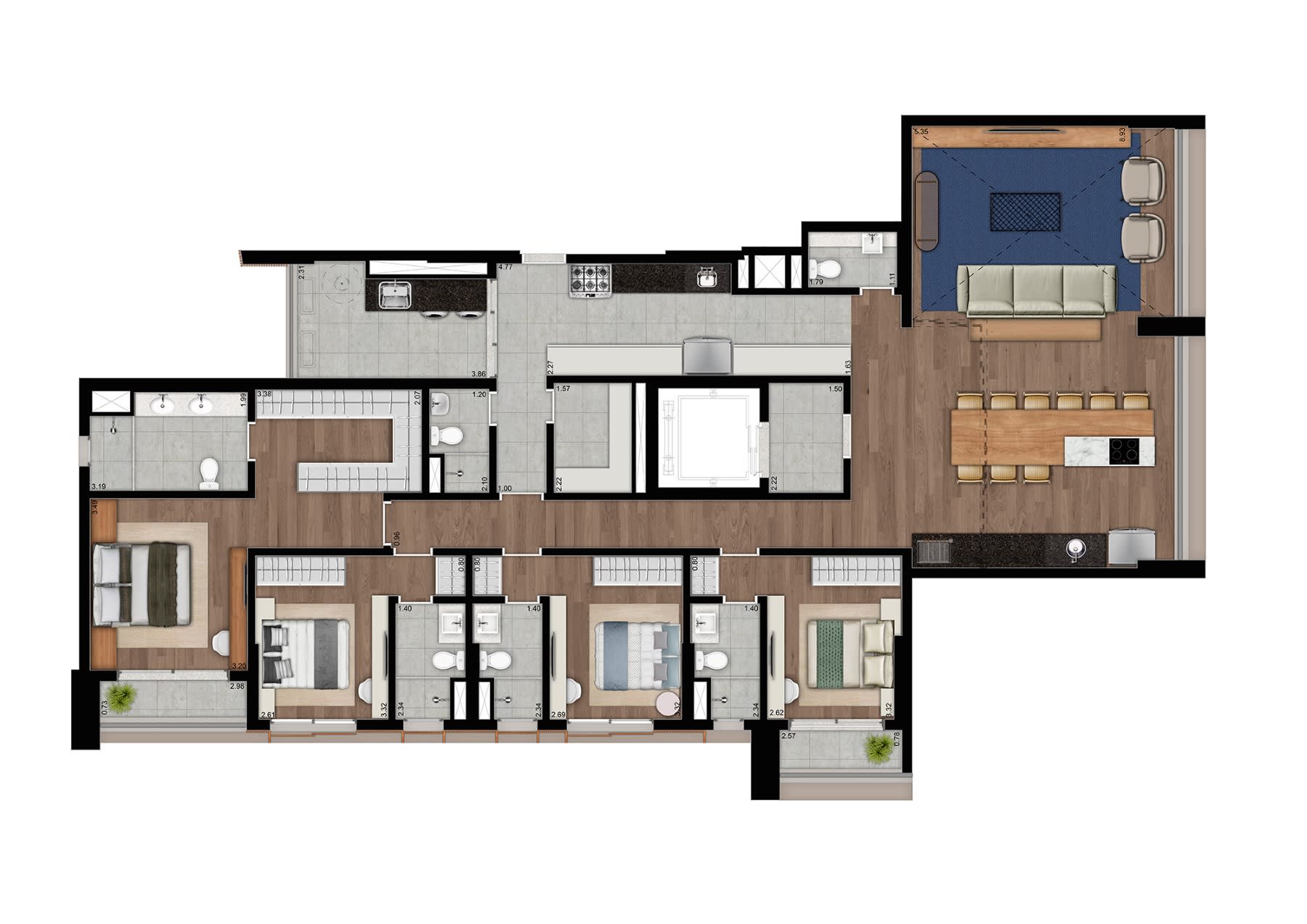 Planta 4 Suítes — 205 m²
