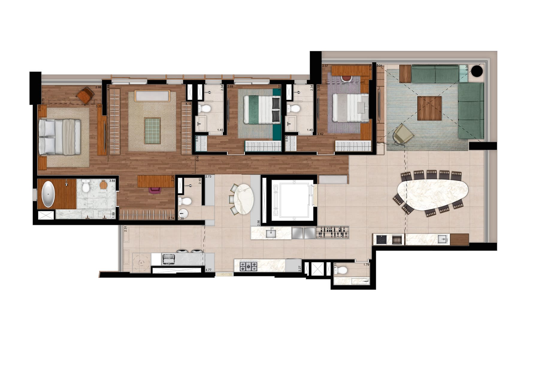Planta Duplex 4 Suítes — 410 m²