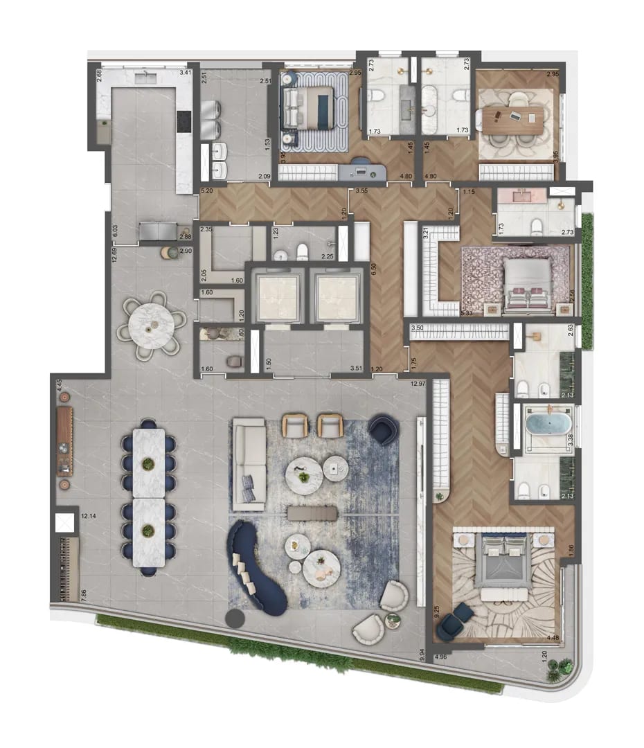Planta 4 suites — 360 m²