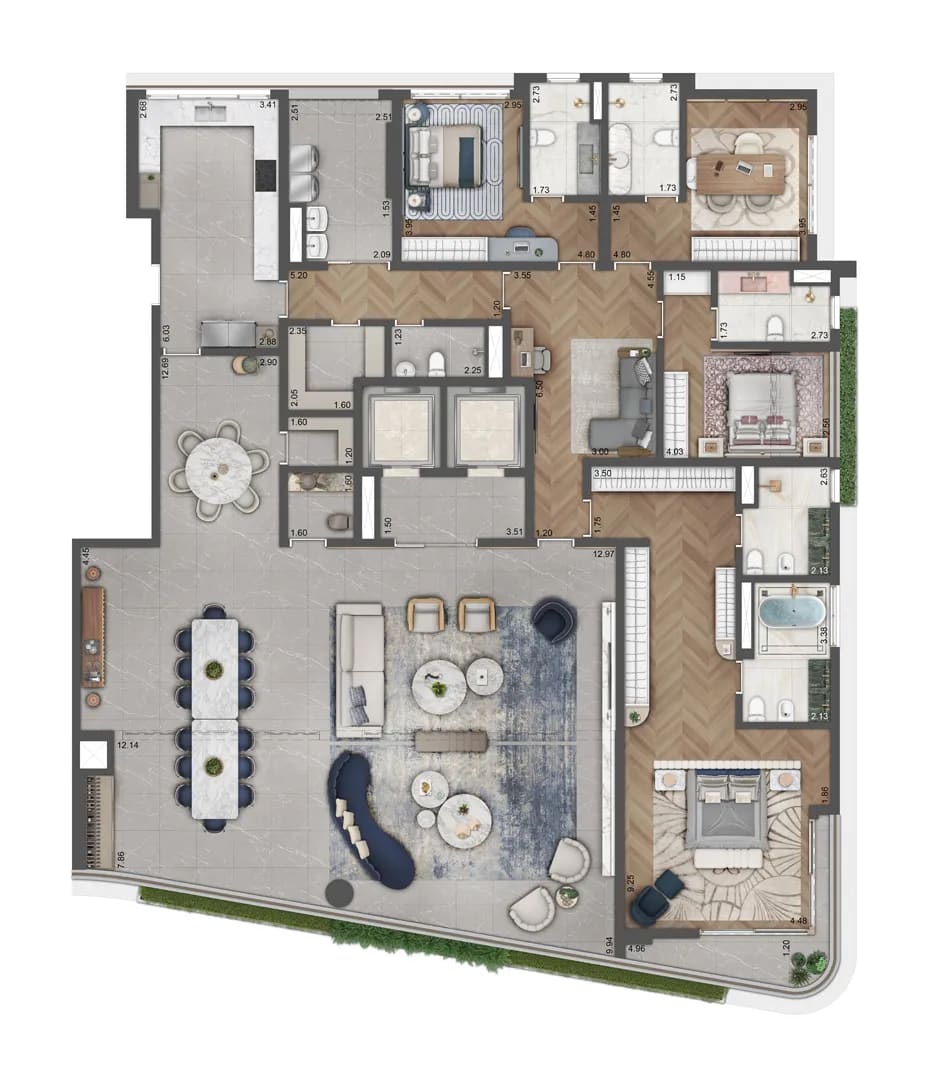 Planta 4 suítes — 360 m²