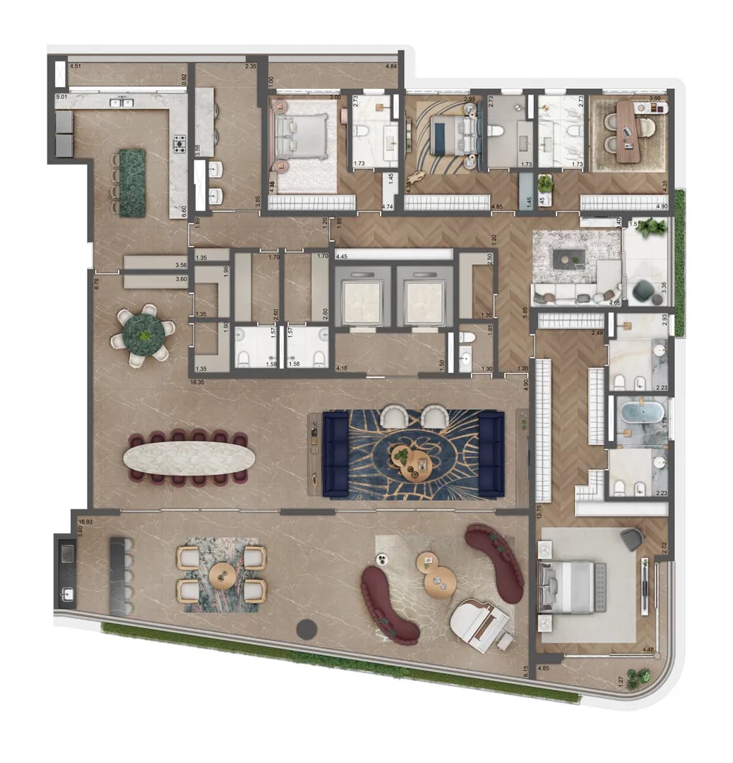Planta 4 suítes — 493 m²