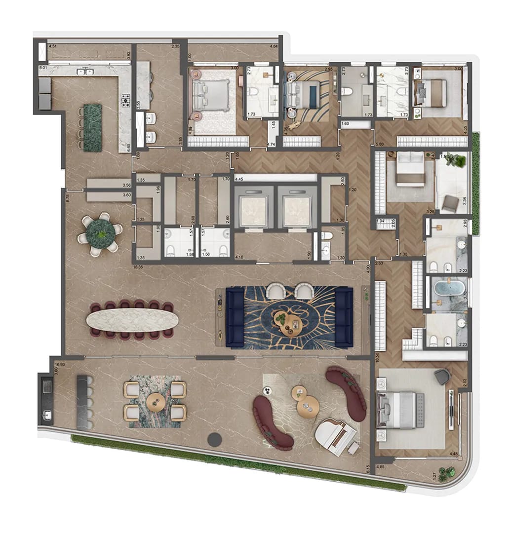Planta 5 suítes — 493 m²