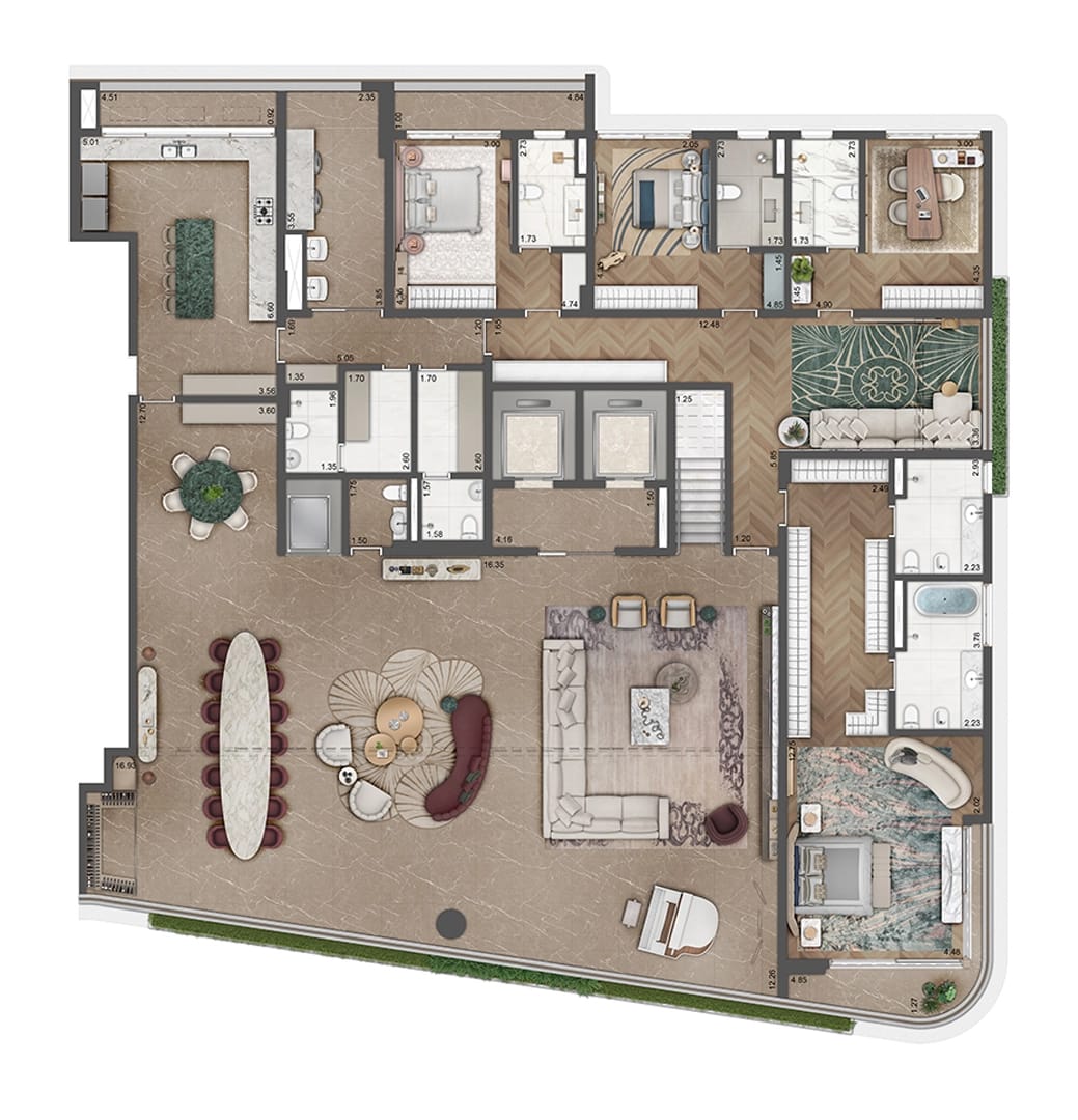 Planta 4 suites — 493 m²