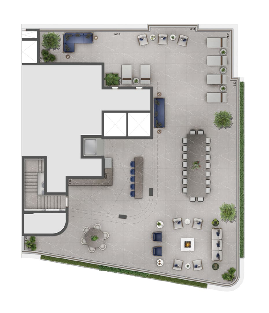 Planta duplex (pav. superior) — 649 m²