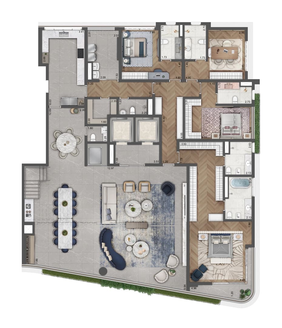 Planta duplex (pav. inferior) — 649 m²