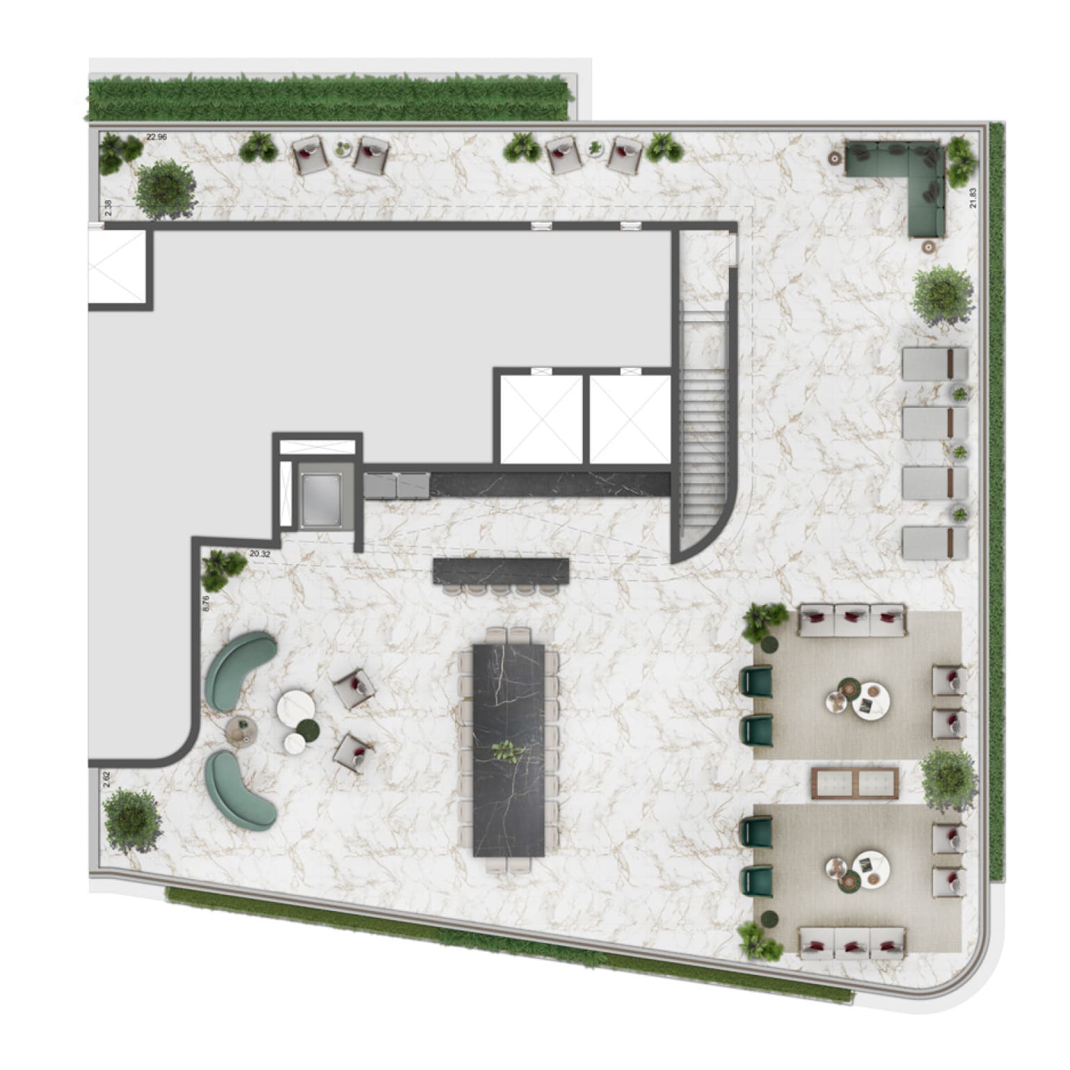 Planta duplex (pav. superior) — 868 m²