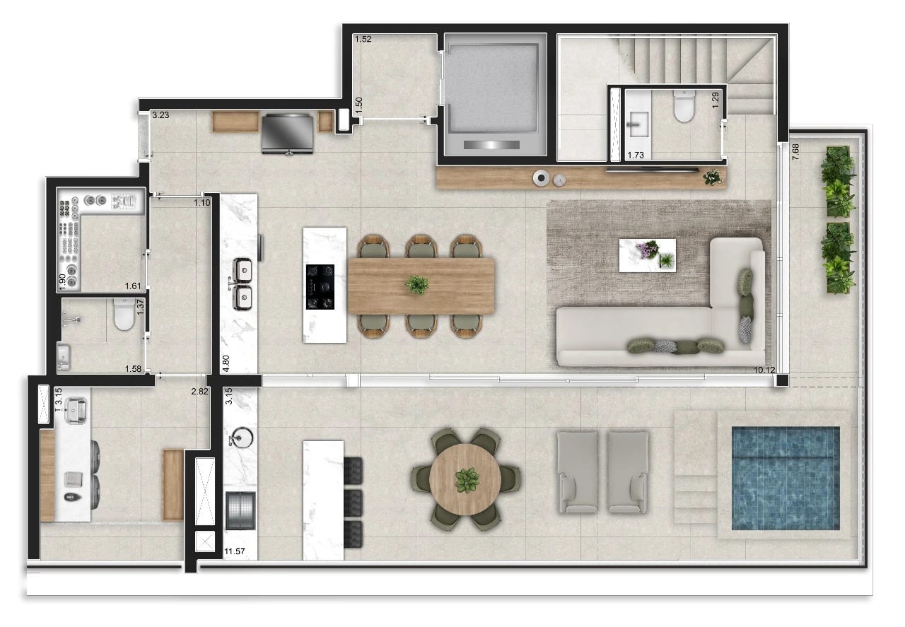 Planta 3 suítes · Duplex (Pav. Superior) — 245 m²