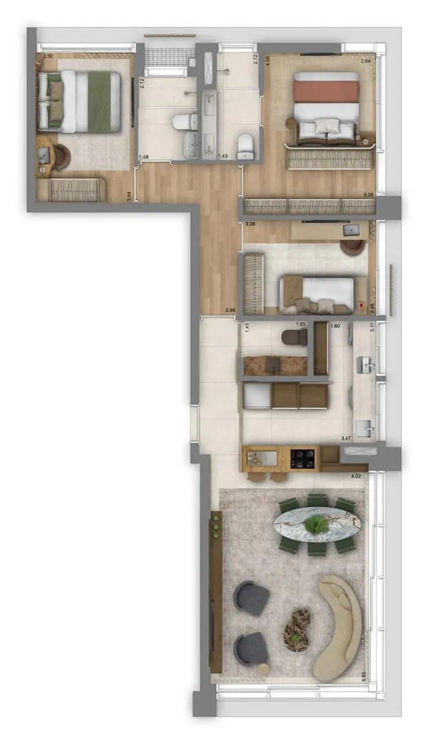 Planta Residences · 3 dorms · 1 suíte · 2 vagas — 100 m²