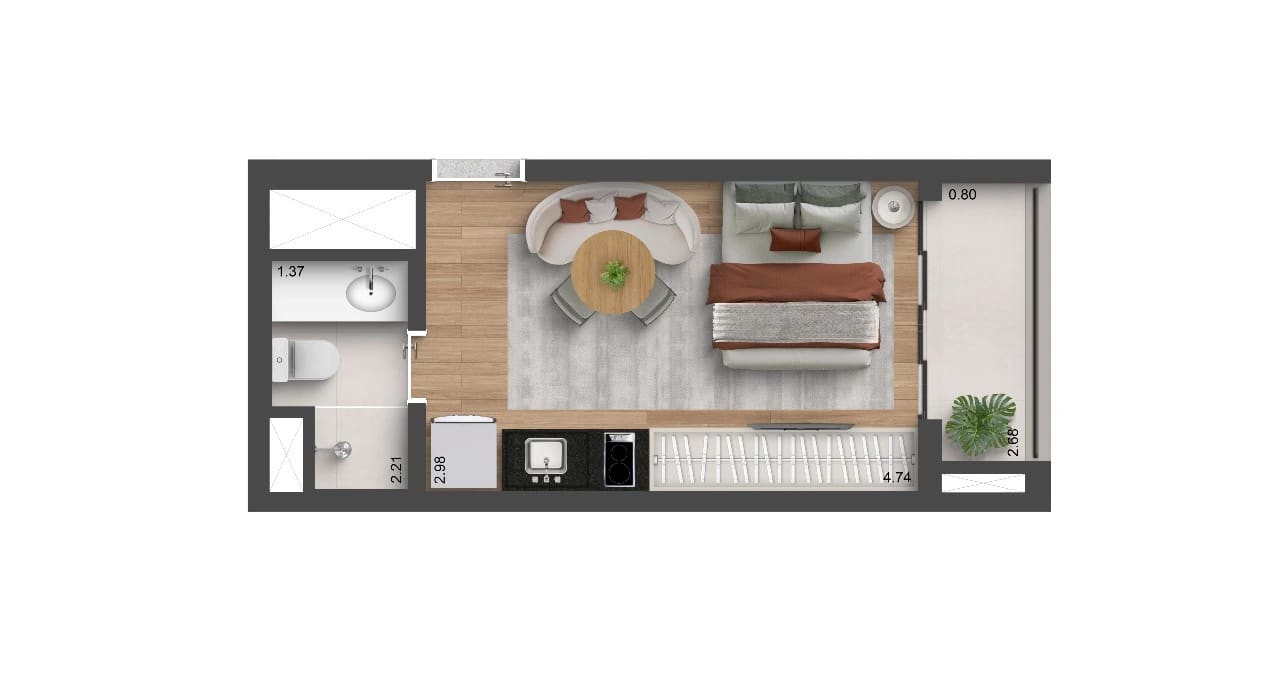 Planta Studio — 21 m²