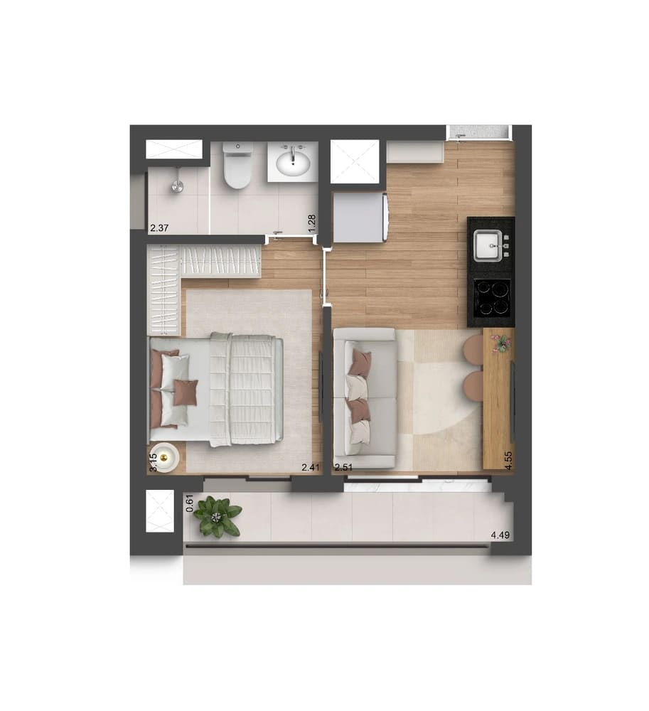 Planta 1 suíte — 30 m²
