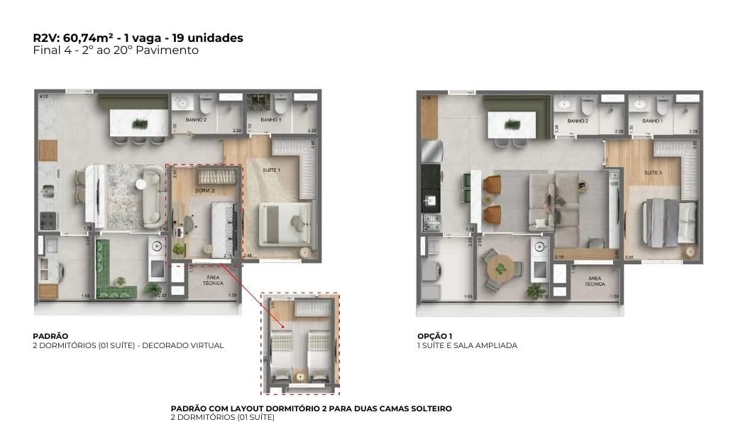 Planta 2 dorms. — 60 m²