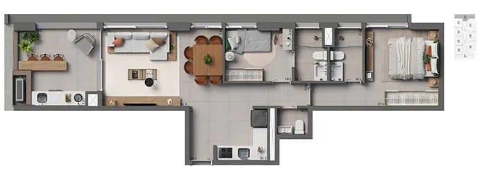 Planta Apto. 2 suítes — 79 m²
