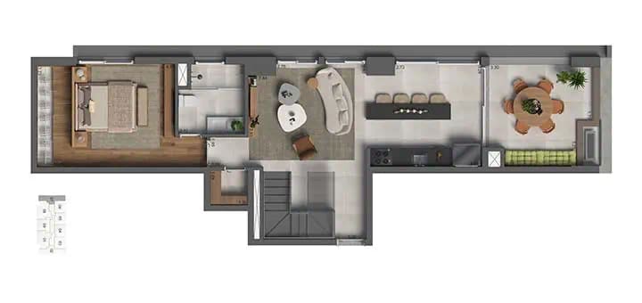 Planta Apto. duplex 3 dorms · 1 suíte — 159 m²