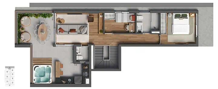 Planta Apto. duplex 3 dorms · 1 suíte — 159 m²