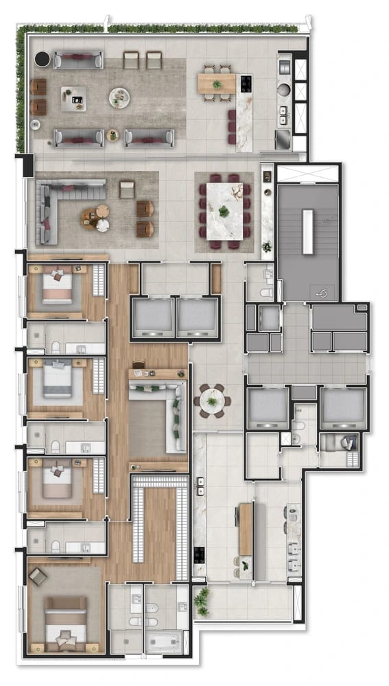 Planta Apartamento - 4 suítes — 412 m²