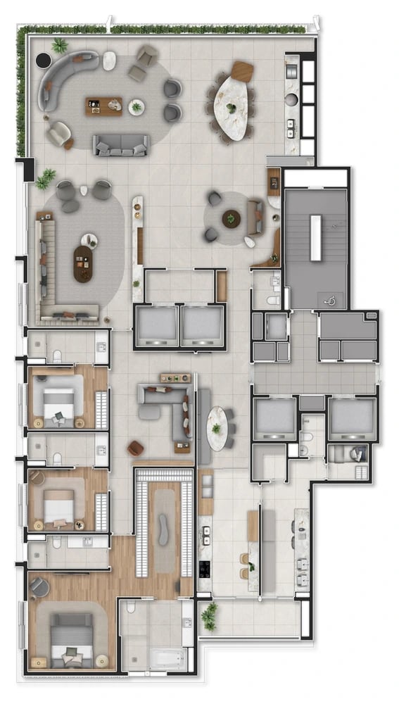 Planta Apartamento - 3 Suítes - Planta Decorado — 412 m²