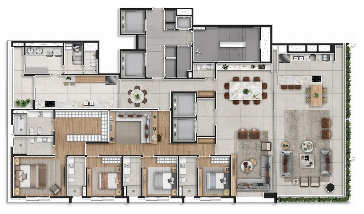 Planta Apartamento - 4 suítes — 370 m²