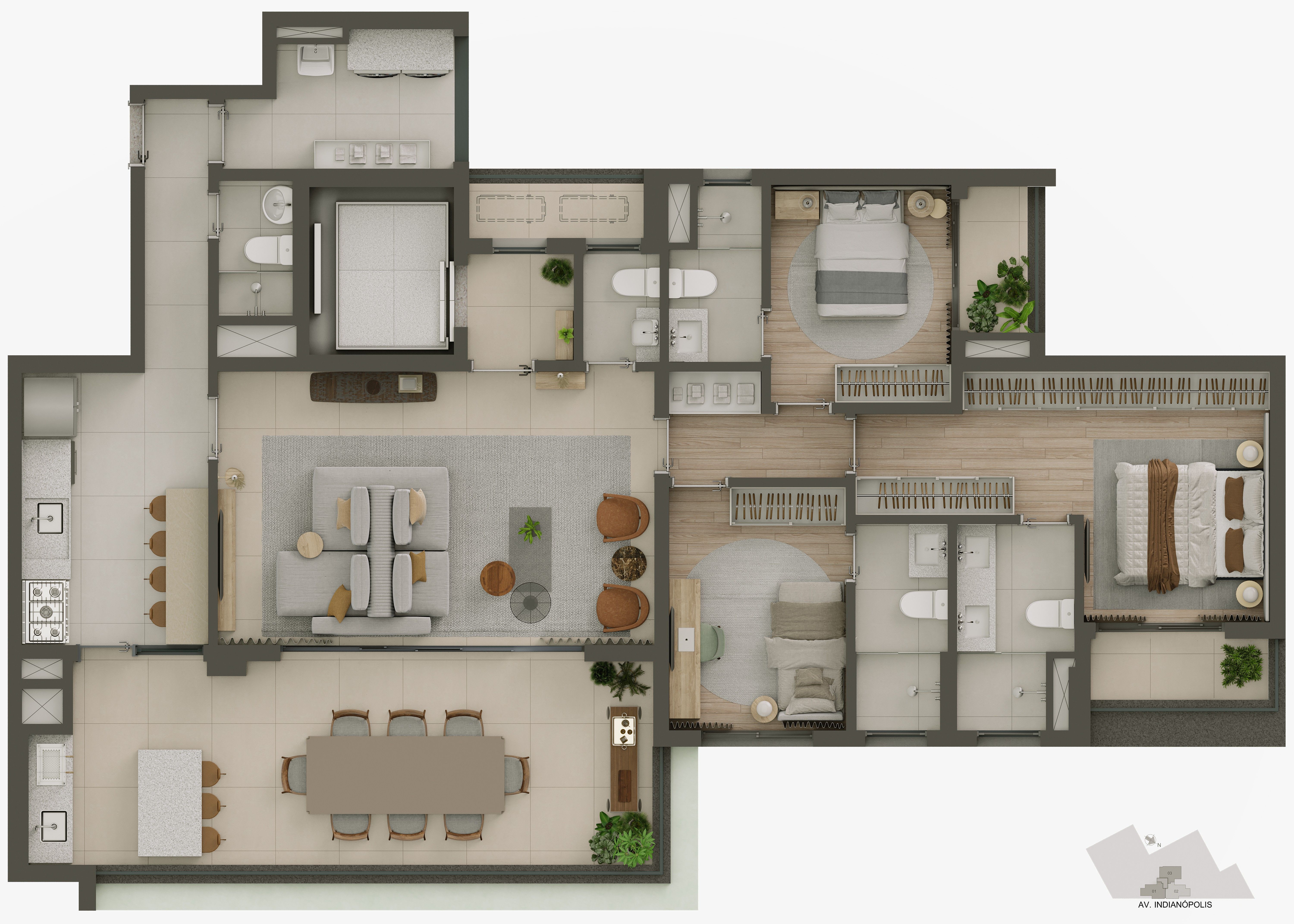 Planta Apartamento Tipo — 157 m²